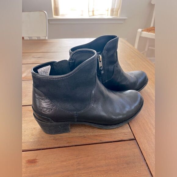 UGG Penelope Black Ankle Boots with Glossy Finish and Rounded Toe. Size 6 - Picture 5 of 11